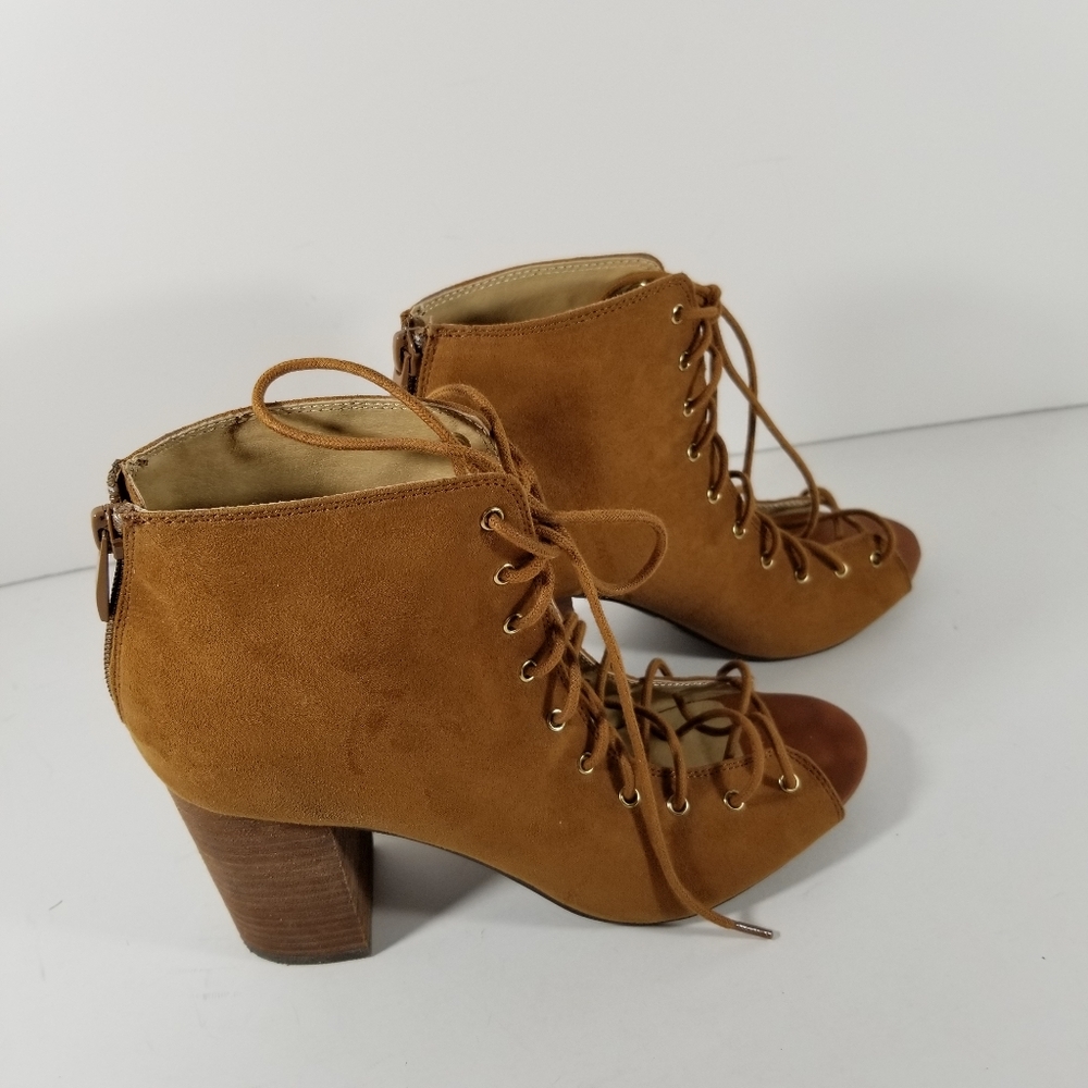 Chinese Laundry Booties Women's 8.5 Brown Suede Lace Up Zip Ankle Boots Boho